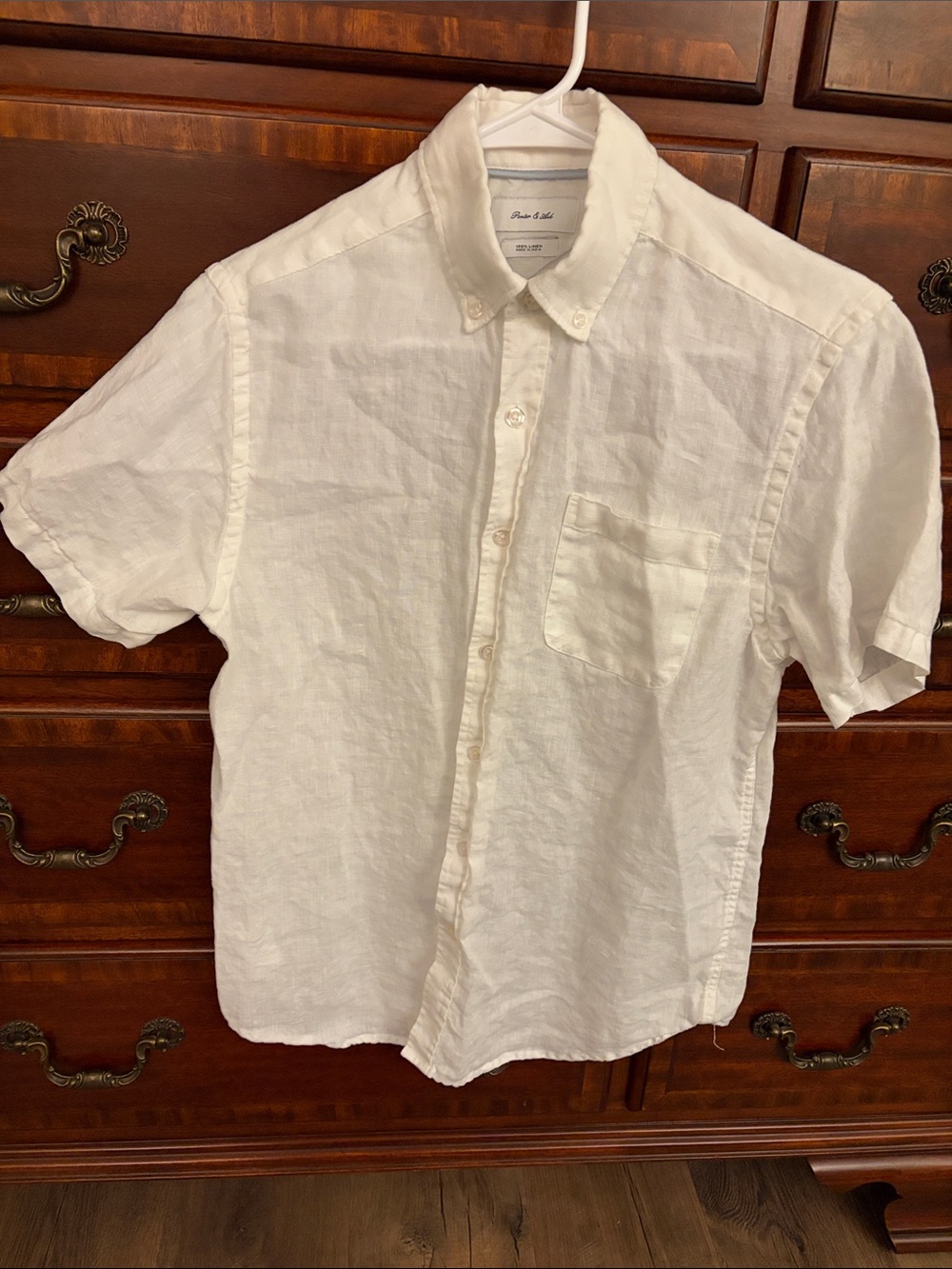 Men's White Short-Sleeve Button-Down Linen Shirt